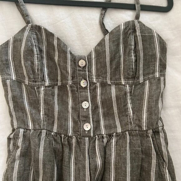 Madewell Linen Romper/jumpsuit - gray/green and cream striped - Picture 4 of 6